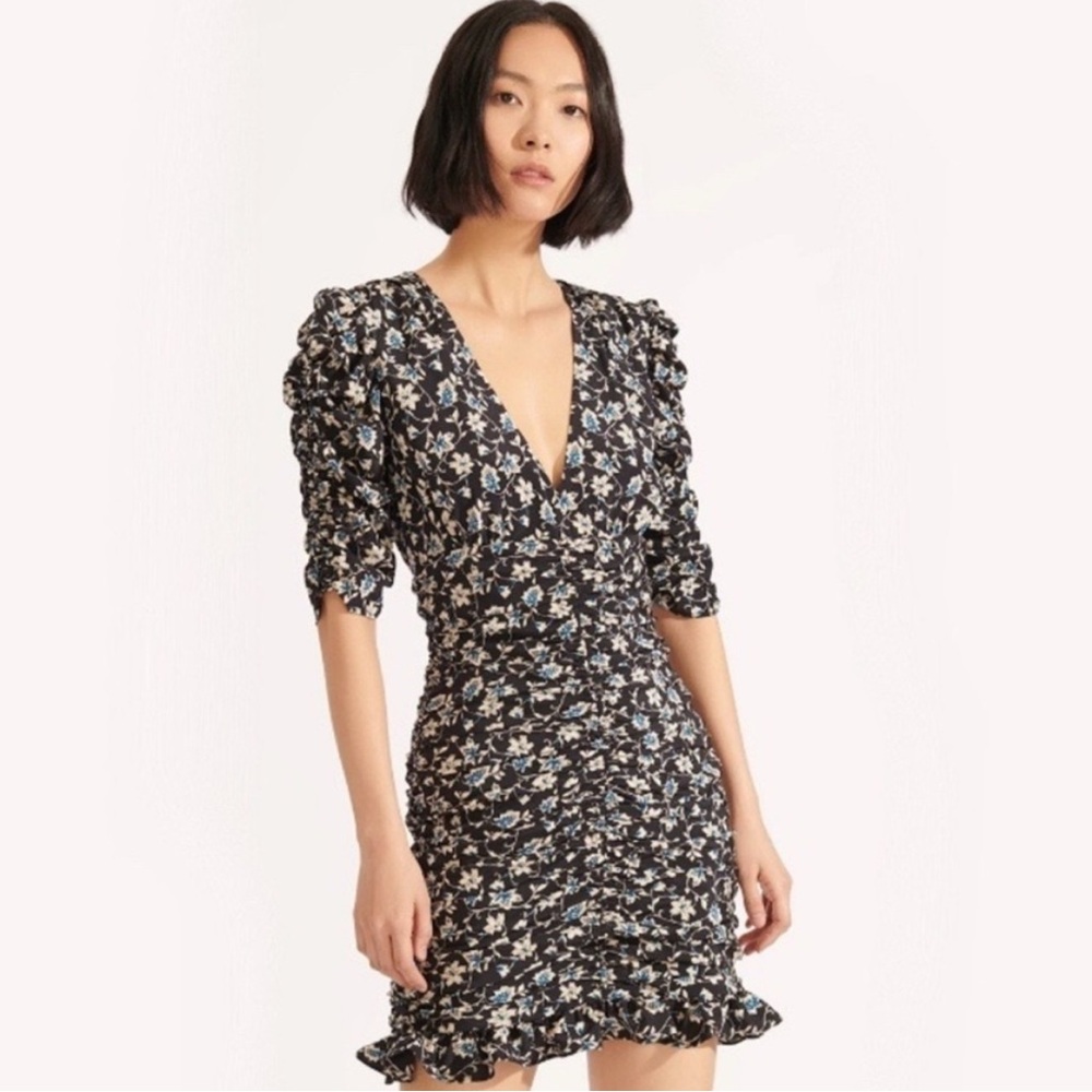 Veronica Beard Josephine Mini Dress in Black, White, and Blue Floral, size 4